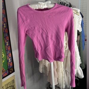 PacSun Basics Pink thermal long sleeve cropped shirt, waffle knit top Size Small
